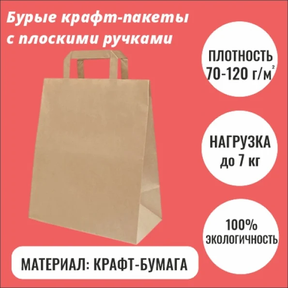 Бурые крафт-пакеты с плоскими ручками